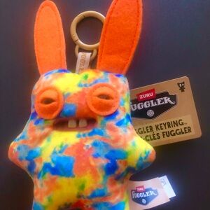 Fuggler Multicolor Plush Keyring - Neon Tie-Dye Bunny